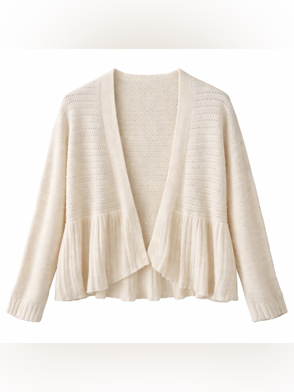 MOTH Ivory Eyelet Knit Cardigan‎ Ruffle Hem Boho Cottagecore Soft Girl- Medium